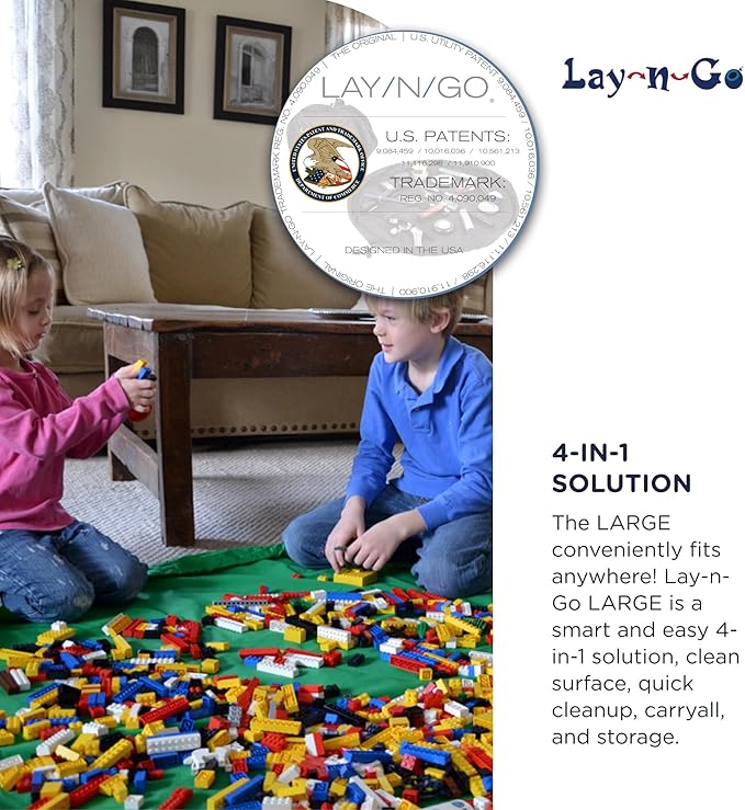 Lay-n-Go 2-in-1 Small Portable Drawstring Toys Storage Organizer and Play Mat for Room and Travel, Made for Kids and Toddlers with a Durable Patented Design