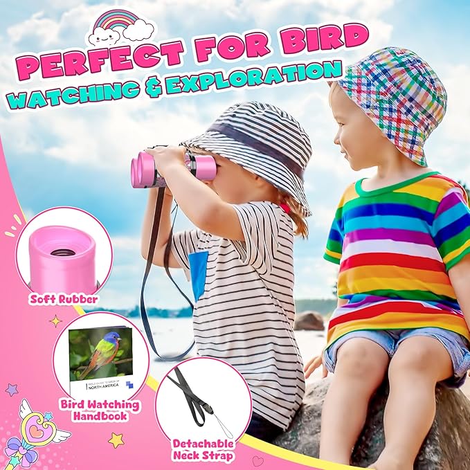 Unicorn Binoculars Toys for Kids 3 4 5 6 7 8 Year Old Girls Christmas Birthday Gifts for Girl Kid Toddler Ages 3-5 4-6 Toddlers Pink Binoculars Toys Bird Watching Outdoor Camping Toy Stocking Stuffers