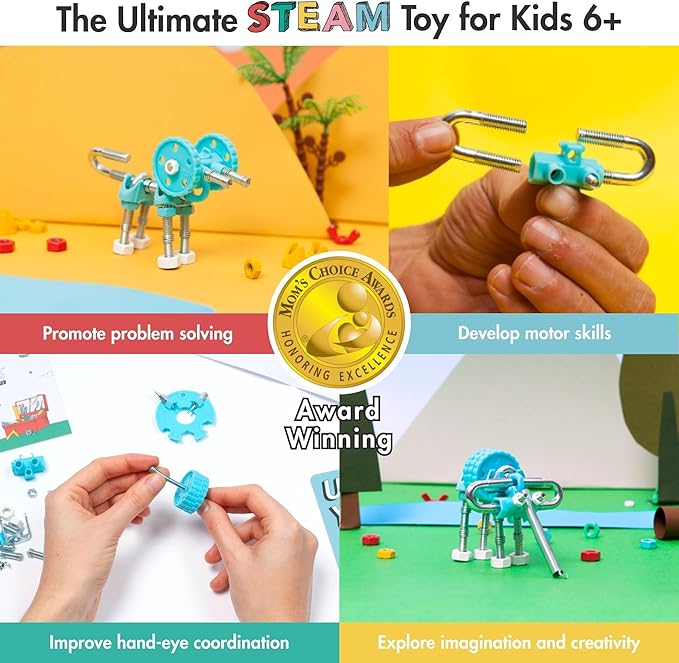 The Off Bits Erector Set: Animal Mini STEM Toys for Kids 6+, Toy Building Sets with Nuts & Bolts, STEM Building Toys Gifts for Boys and Girls (Blue Elephant)