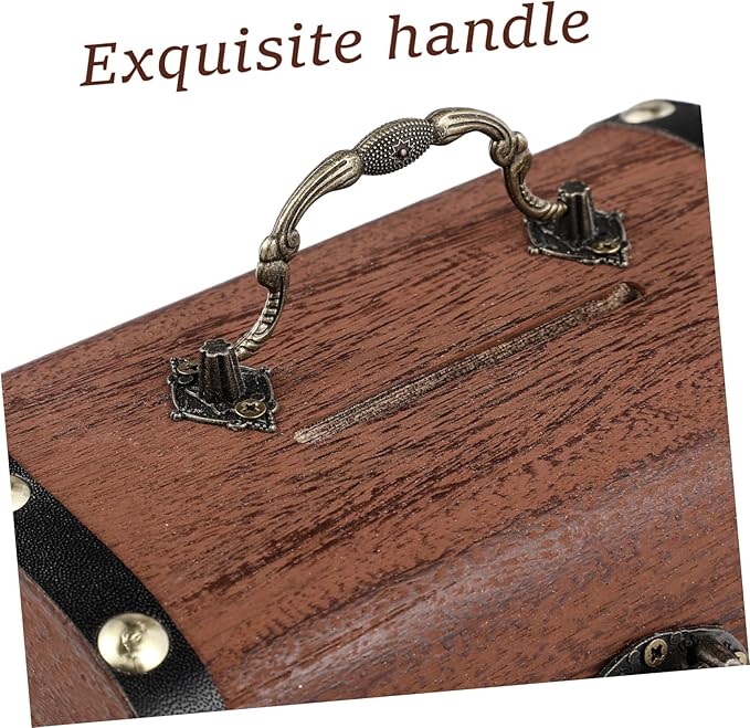 Toyvian Box Treasure Chest Money Safe for Cash Saving for Adults Wooden Treasure Vintage Wooden Trunk Piggy Bank Organizer with Lock Jewlery Kids Toys Craft Boy Miss Metal Wedding Necklace
