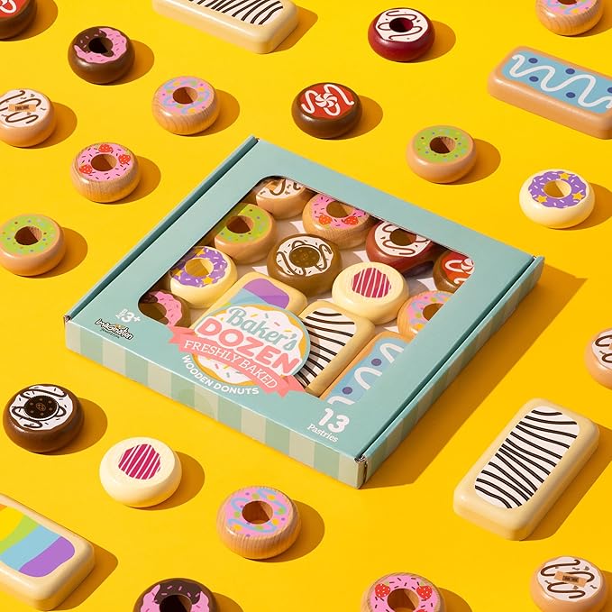 Baker's Dozen Wooden Donuts, 13 Assorted Colorful Wood Eats! Pastries by Imagination Generation