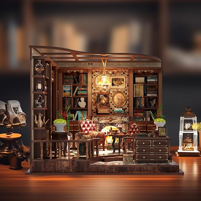 Book Nook Kit for Adults, 3D Wooden Miniature DIY House Craft Kit Book Nook Decor Bookshelf Insert Diorama Birthday Gift