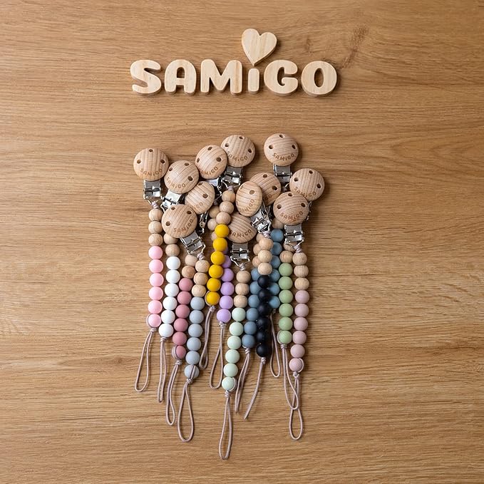 SAMiGO Pacifier Clips Holders Silicone Paci Binky Clips for Baby Boys and Girls - 2 Pack