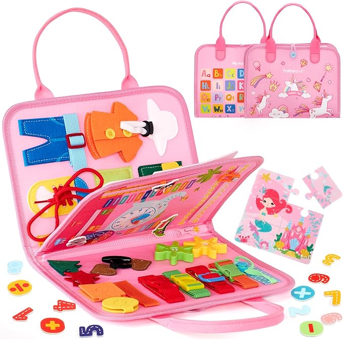 hahaland Busy Book for Toddlers Boys Girls Montessori Toys for 3+ Year Old Preschool Educational Learning Activities Toddler Travel Toys for Ages 3 4 5 with Life Skill Number Color Weather