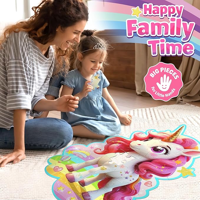 ZIZZ Unicorn Floor Puzzles for Kids Ages 3-5, 4-8 Years Old - Giant 48 Pieces Jigsaw Puzzles for Kids Ages 4-6 - Unicorn Toys for Girls - Puzzles for Toddlers - Girl Gifts for Birthday Christmas