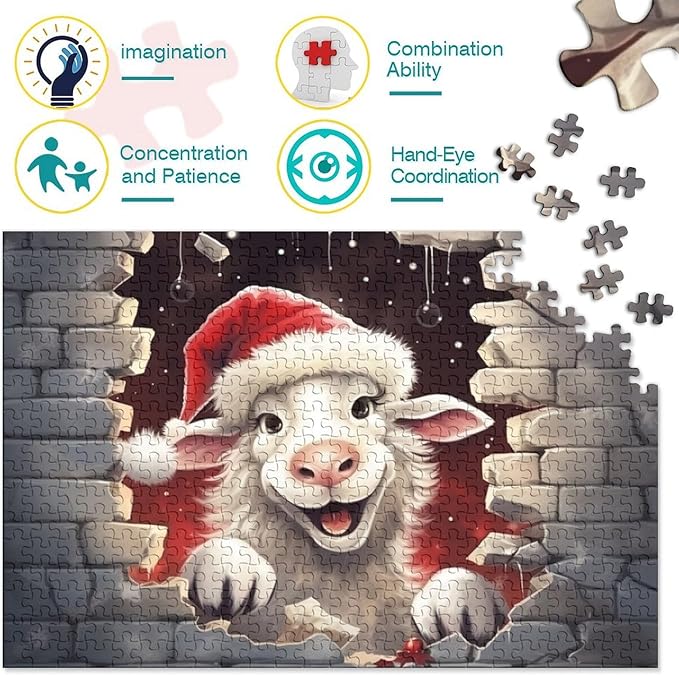 Sheep for Adults Fun Thickened Wooden Jigsaw Puzzles 1000 Piece 3D Animal Stress Relief Home Decoration Toy Intellectual Game Education Game Challenge Educational 1000pcs (75x50cm)