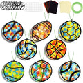 32 Sets Sports Ball Suncatchers Craft Kit DIY Window Stained Glass Effect Football Baseball Basketball Paper Craft Home School Classroom Decoration Kid Birthday Gift Creative Art Project Activity Game