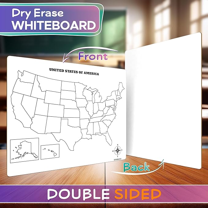 SCRIBBLEDO United States Map for Classroom Dry Erase Board for Kids Map of The United States 11”x14” White Board Teacher Student Classroom Learning Practice Travel USA Whiteboard