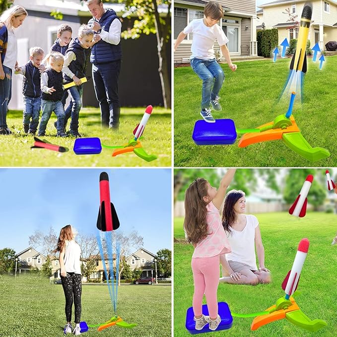 Foam Rocket Launcher for Kids Age 3 4 5 6 7 8, Fun Catapult Rocket Toys Boys Toys Age 3-12 Girls Gift Rocket Kids Outdoor Toy