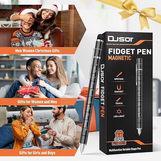 Gifts for Men Fidget Pen, Stocking Stuffers for Teen Boys, White Elephant Gifts for Adults, Anniversary Birthday Gift for Men Him Husband Teenage Boy Brother, Mens Gift for Christmas Multifunction Pen