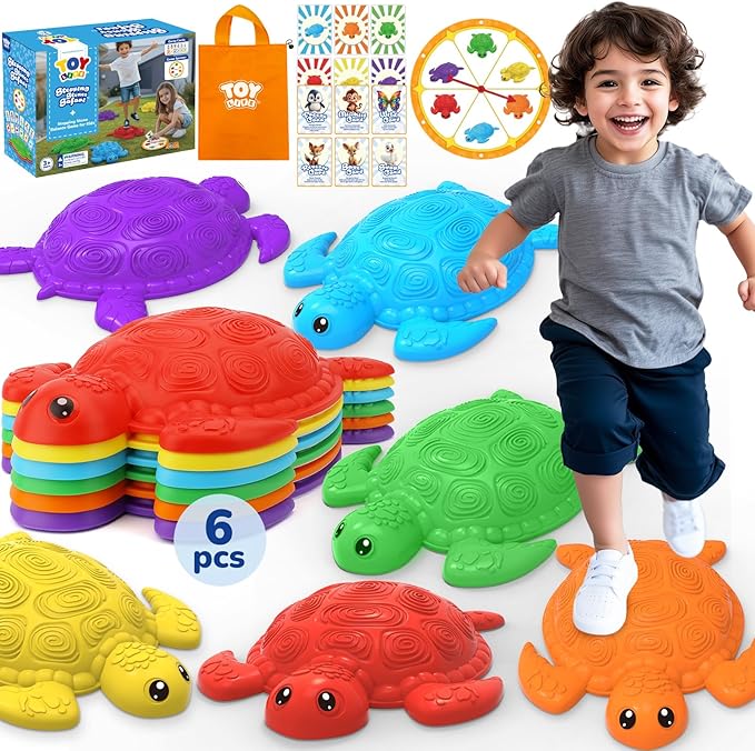 TOY Life 6 Pcs Turtle Balance Stepping Stone for Kids, Indoor Outside Toys for Kids Ages 4-8, Toddler Outdoor Toys, Stepping Stones Game, with Cards and Spinner