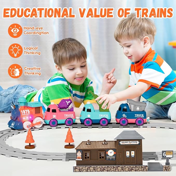 Electric Train Set for Toddlers, Magnetic Train Toys with Light and Music, Toddler Train Track Playset 3-5, Birthday Gifts for 3 4 5 Years Old Boys Girls