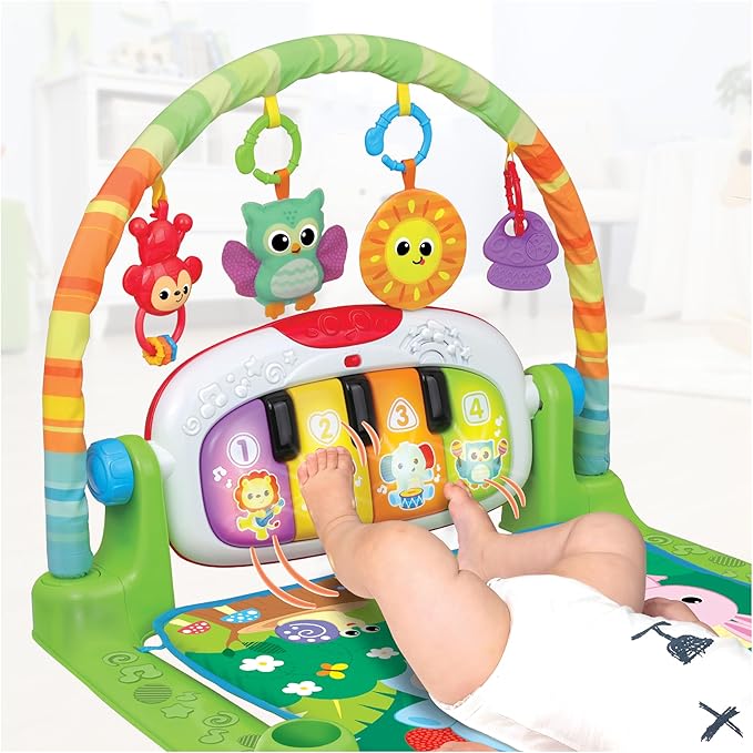 winfun Jungle Pals Kick N Play Musical Mat for Babies 0+ | Tummy Time & Lay Play Modes | Light-Up Piano, Detachable Toys, Rattles | Sensory Development Baby Playmat | CPS Stage 1 | Gift Idea