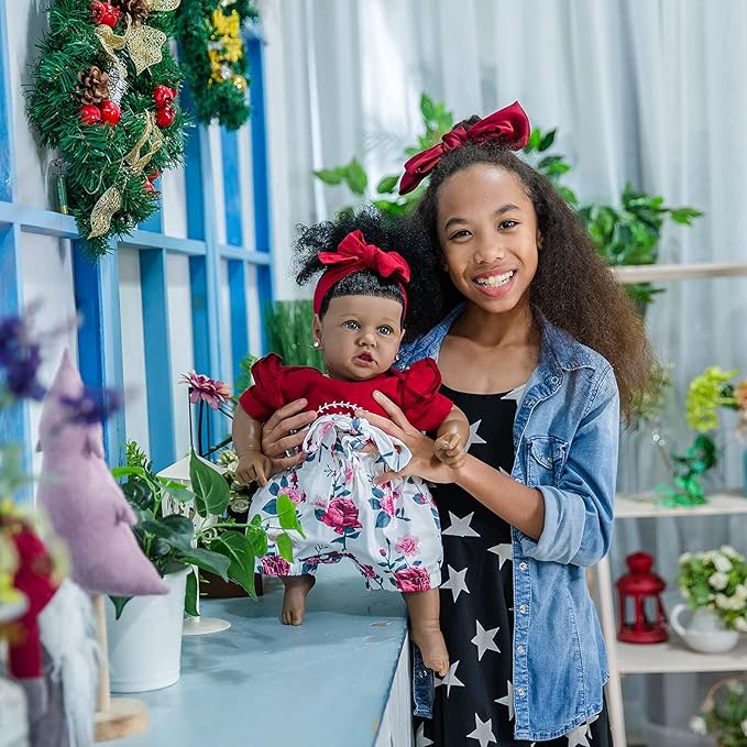 HOOMAI Lifelike Reborn Baby Dolls with Soft Body African American Realistic Girl Doll 22.8 Inch Best Birthday Gift Set