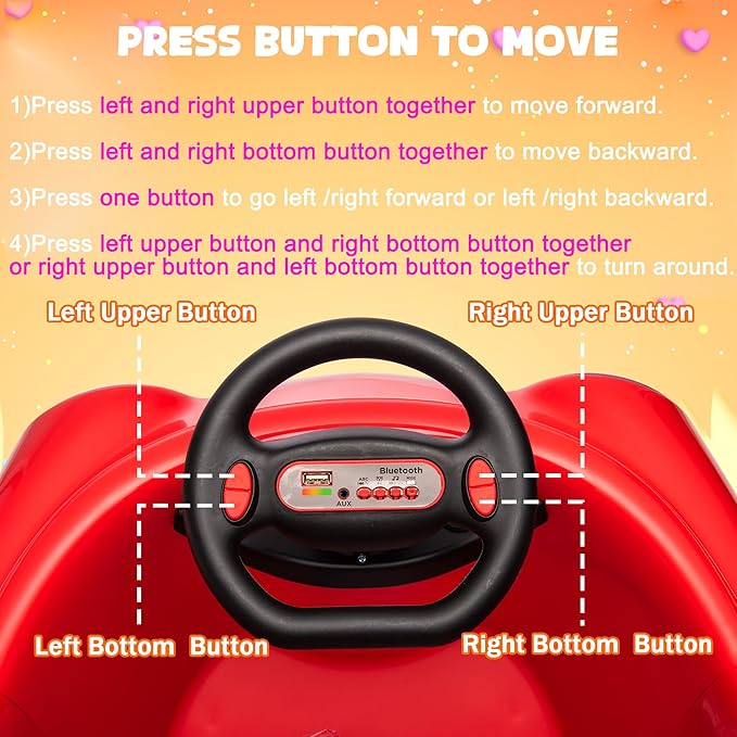 12V Dual Battery Electric Ride on Kids Bumper Car w/Remote Control,360 Degree Spin,Push Rod Rocker Horse Function,3-Speeds Babies & Toddlers Bumping Car Ride on Toy Gift for 1-4 Years Children (Red)