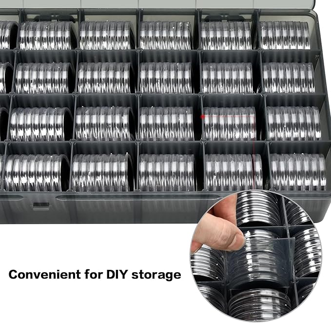 FULLCASE Coin Capsules 46mm with Foam Gasket and Plastic Storage Organizer Box, 6 Sizes (20/25/27/30/38/46 mm) Coins Collector Case Holder for Collection Supplies-168 Pieces (Grey)