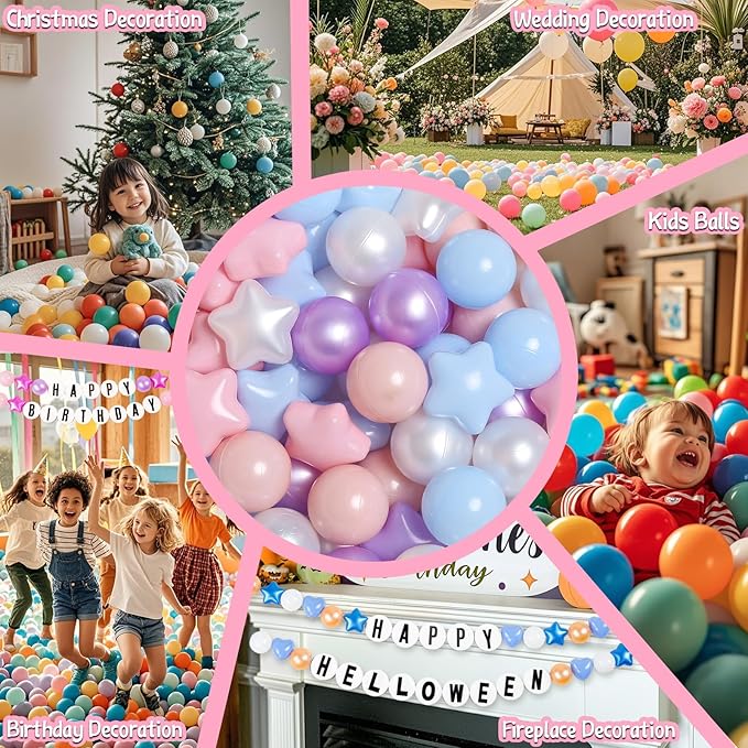 GOGOSO Ball Pit Balls for Toddlers Phthalate-Free BPA-Free Non-Toxic Crush Proof Soft Plastic Play Balls Baby Kids Shape Tent Pool Playhouse Playpen Party Decor, Pink Blue Purple White,500PCS