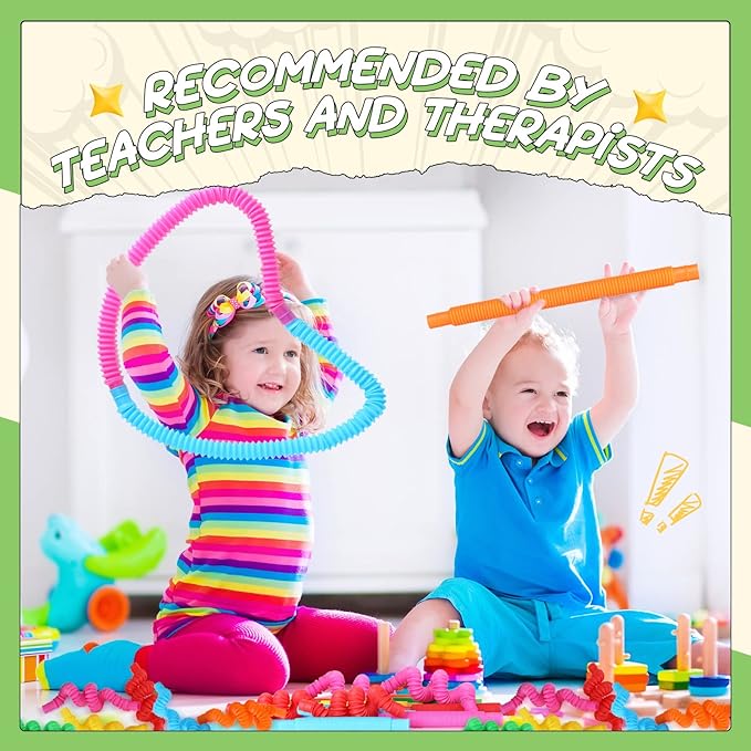 Jerify 300 Pcs Pop Tubes Sensory Toys Party Favors for Kid Fidget Toy Sensory Learning Tubes for Anxiety Goodie Bag Stuffers School Classroom Prizes Gift Adults Stress Relief Birthday Halloween Party