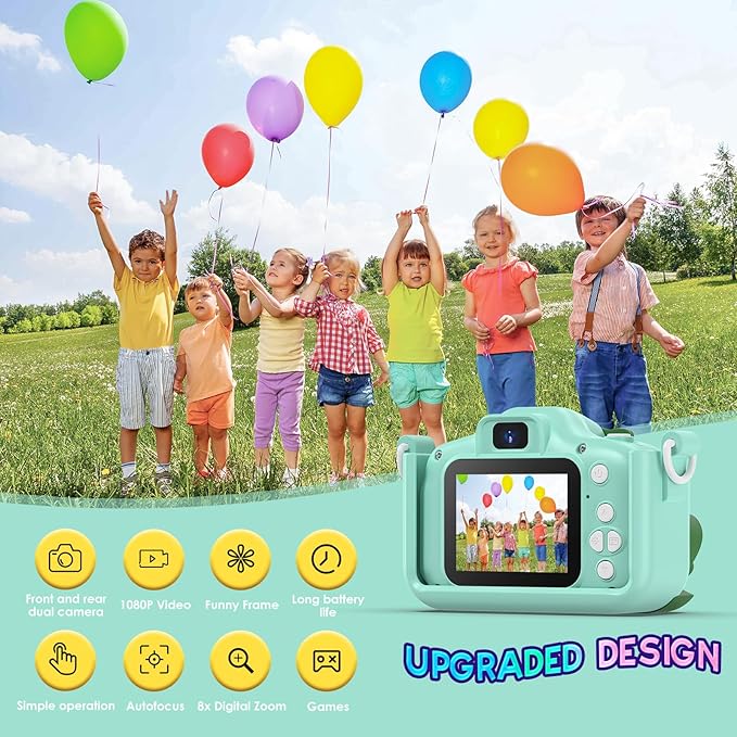 Dinosaur Camera for Kids with Cartoon Silicone Cover, Digital Mini Camera Toys for 3 4 5 6 7 8 9 10 11 12 Year Old Boys Girls Birthday Chirstmas Gifts Ideas - Personal Video Players (T-REX Green)
