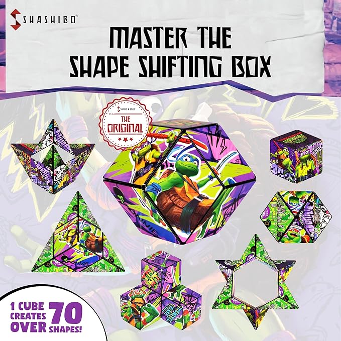 SHASHIBO Teenage Mutant Ninja Turtles Shape Shifting Box - STEM Magnetic Fidget Cube That Transforms Into Over 70 Shapes, Download Fun in Motion Toys Mobile App (Donnie)