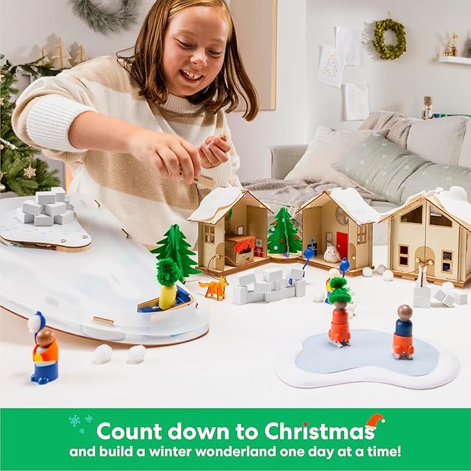 KiwiCo Winter Wonderland - 2025 Advent Calendar for Kids | Christmas Activities For Kids | Assemble Winter Village with Motorized Sledding Hill, Ice Skating Rink, Reindeer, Christmas Trees & more!