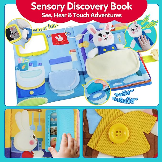 Montessori Busy Book for Toddlers 1-3,Busy Board with 12 Sensory Activities & Fine Motor Skills,Travel Toys for Airplane Car,Educational Learning toys One Year Old Birthday Christmas Toddler Gifts