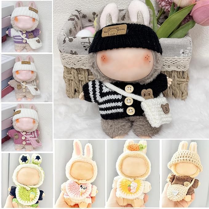 Clothes for 17cm Dolls Accessories Crochet 3 Piece Set Outfits for Doll(Black Sweater)