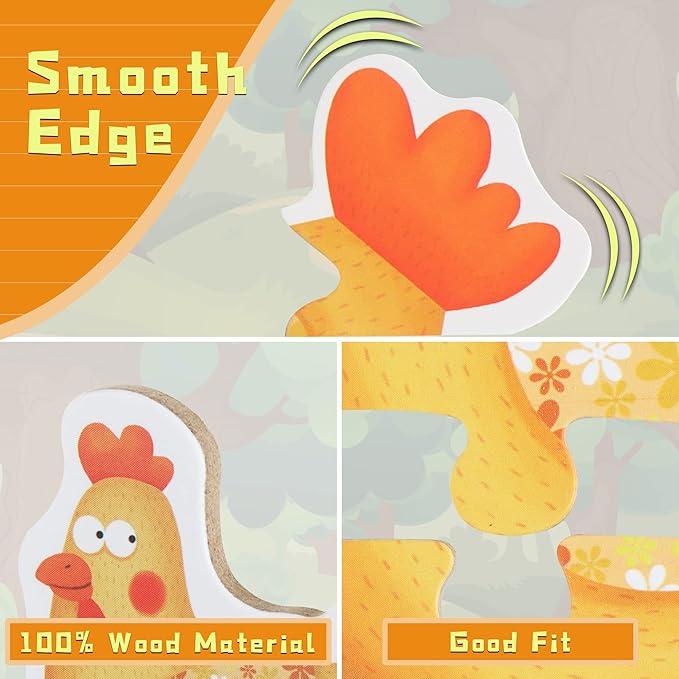 FLYINGSEEDS 6 Packs Farm Animals Shaped Wooden Jigsaw Puzzles with Pattern Blocks for Beginner, Toddler Puzzles Ages 1-3, Montessori Learning Toys Preschool Educational Activity for Kids Ages 2-5
