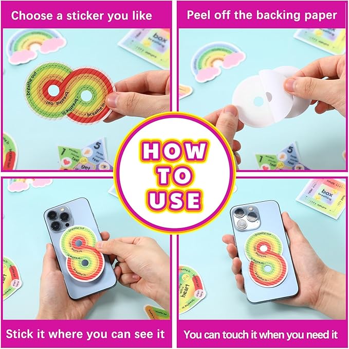 Libima 72 Pieces Anxiety Sensory Stickers Textured Stickers Fidget Mindfulness Sticker School Counselor Supplies Adult Sensory Items Anxiety Relief, 9 Styles(Cute Color)