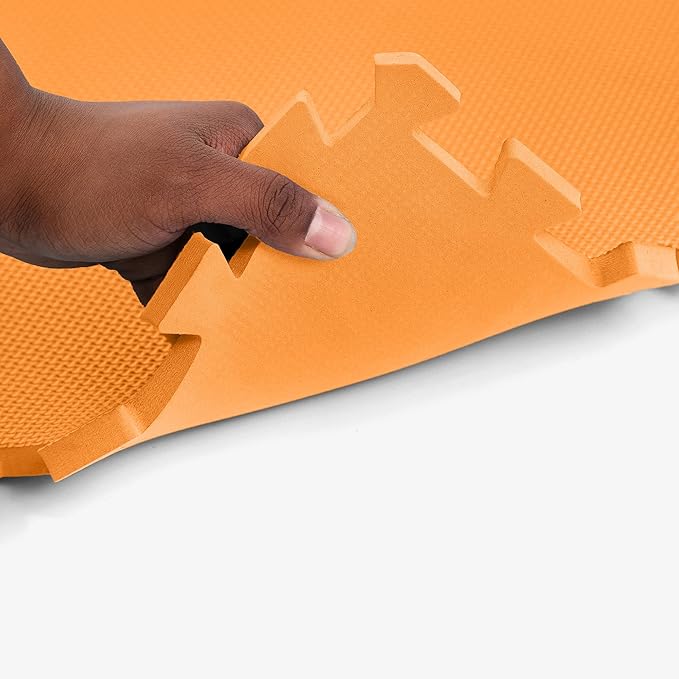 FlooringInc's 1/2" Soft Non-Toxic Baby Play Mat, Toddler Playmat, Colorful Puzzle PlayMat, Floor Mats for Kids & Babies, EVA Foam Interlocking Tiles for Nursery & Playroom | Orange, 35 Tiles, 140 SqFt