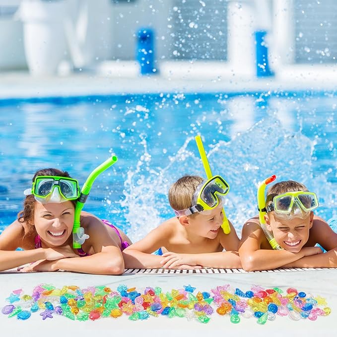 200+ Pcs Sensory Bin Filler Diving Gem Pool Toys Small Bulk Plastic Under The Sea Shells Decorations Ocean Mermaid Kit 11 Colors 6 Styles Mixed Acrylic Tiny Seashells Craft