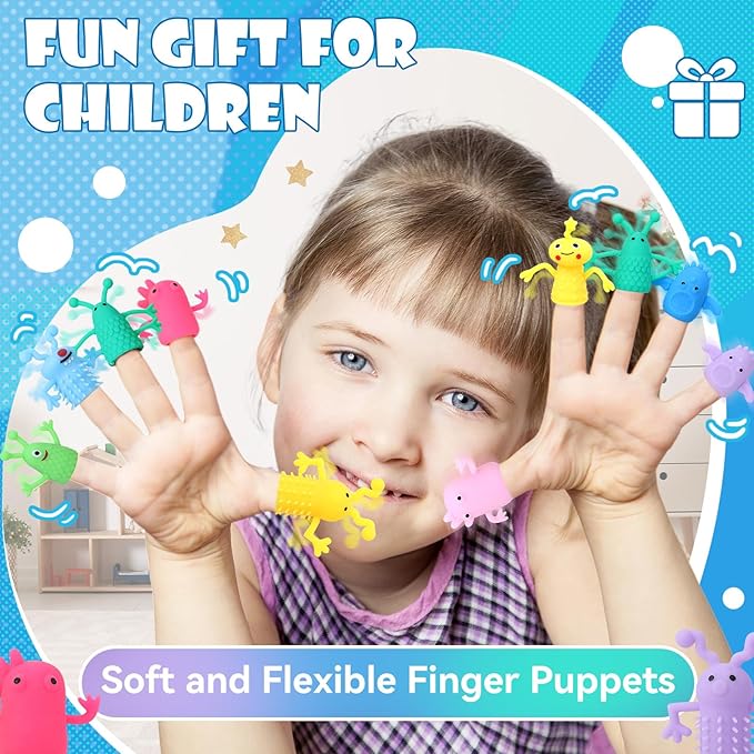 80 PCS Finger Puppets Toys Cute Monster Finger Puppets Soft Rubber Stretchy Fidget Doll Toys for Role Playing Birthday Kids Party Favors, 14 Random Styles