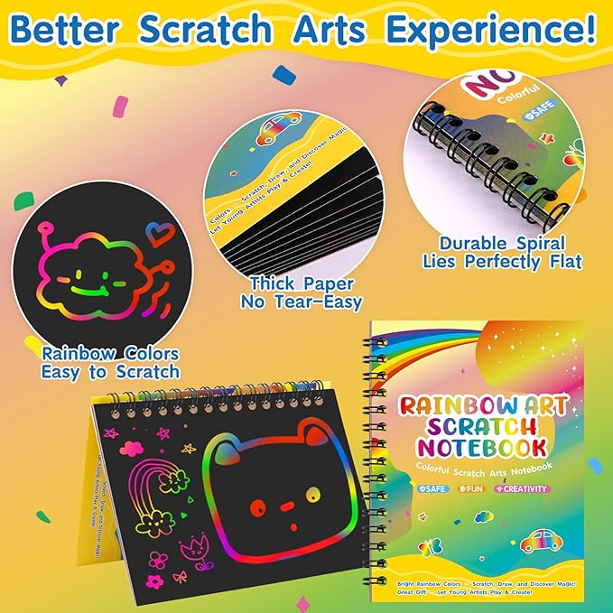 YSCare Scratch Arts Party Favors for Kids: 24 Pack Rainbow Art Scratch Notebook, Art Craft Kit Goodie Bags Stuffers, Birthday Gift Bulk Return Gifts Classroom Prizes for Girls Boy 4-8-12