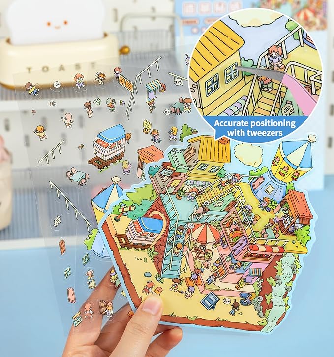 DIY 3D House Stickers, 4 Sets Fun DIY Stickers Scene Make Your Own Mini House Cute Cartoon Animal Scene Sticker for Kids Adult Sticker Art Relief Stress Pass The Time