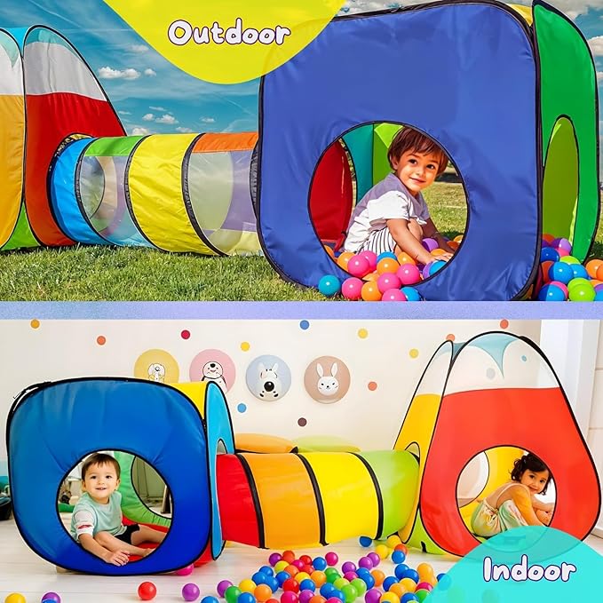 4 in 1: Play Tent With Crawling Tunnel, Partial Ball Pit, and Playhouse - Children's Baby Tent With Bag, Multi-Coloured B