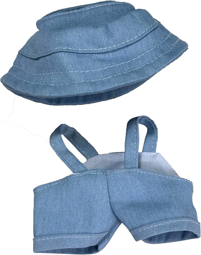 17cm Doll Clothes Set(No Doll), Hat & Overalls Set for 17cm Labubu Suit, Cute Cloth for Dress up Unique Style Dolls Outfit Stylish Clothes for Labubu (Denim)