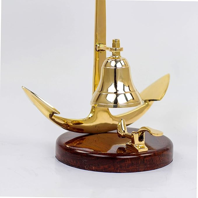 Nagina International Anchor Studded with Nautical Ship Wheel Mounted Premium Polished Brass Desk Decor Yet Office Call Bell | Innovative New Gifts Ideas for Marine Lifestyle