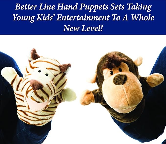 Animal Hand Puppets Set for Kids & Adults - 12.5" Premium Quality Soft Plush Toys with Movable Mouths - Perfect for Storytelling, Teaching, Preschool, Role-Play - Durable, Vibrant, Educational Puppets