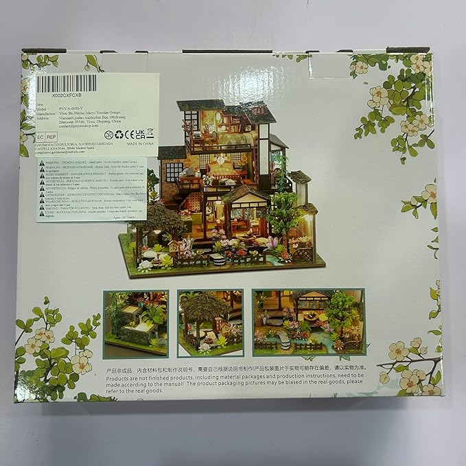 Miniature House Kit, Tiny House Kit with Light, DIY Mini House Building Kits for Adults to Building, Unique Gift for Birthday Christmas, Bamboo Spring Courtyard