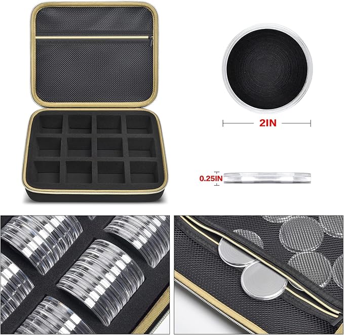 PAIYULE 96 Pieces 46mm Coin Capsules, with Foam Gasket and Plastic Storage Organizer Box, 6 Sizes (20/25/27/30/38/46mm) Coins Collector Case Holder for Coin Collection Supplies (Gold)