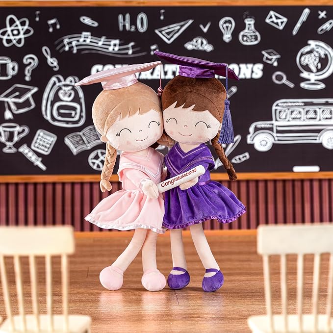 Gloveleya Baby Girl Gifts Graduation Plush Girls Dolls Congratulation Gift for Kindergarten Dark Purple 16 inch