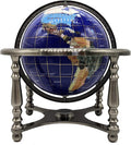 Limited Edition! Unique Art Since 1996 Blue Ocean Table Top Gemstone World Globe with 4-Legs Silver Zinc Alloy Stand (220MM/9 INCHES 4 LEG/BLUE OCEAN)