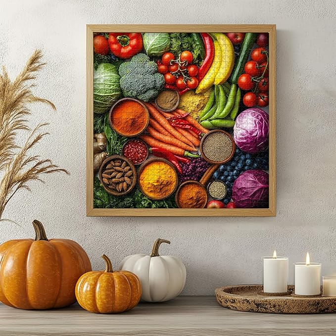 Vintage Fruit Puzzles for Adults 1000 Pieces, PICKFORU Colorful Vegetable Plant Spices Jigsaw Puzzles Kitchen, Hard Challenging Food Theme as Art Decor