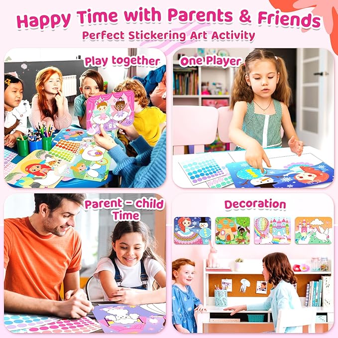 Insnug Dot Sticker Art Kit Activity - Dot It Unicorns & Princesses, No Mess Sticker Art for Toddlers 4-8, DIY Dot Stickers for Kids, Stickers Crafts Valentine Gifts for Boys & Girls Ages 3 4 5 6 7 8+