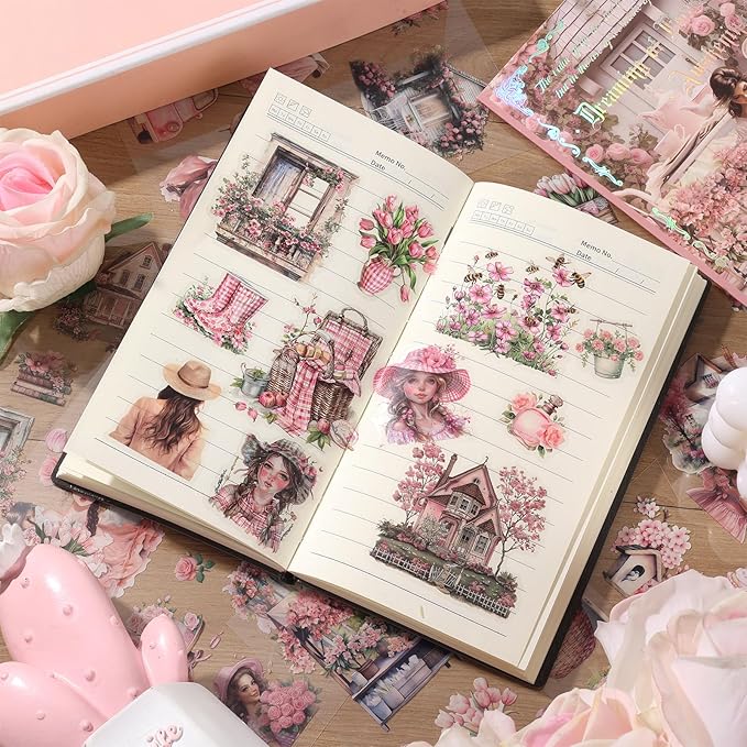 Scrapbooking Stickers 20 Sheets Pre-Cut 120 Pet Stickers People Sticker Books for journaling Scrapbook Supplies Girls Transparent Sticker