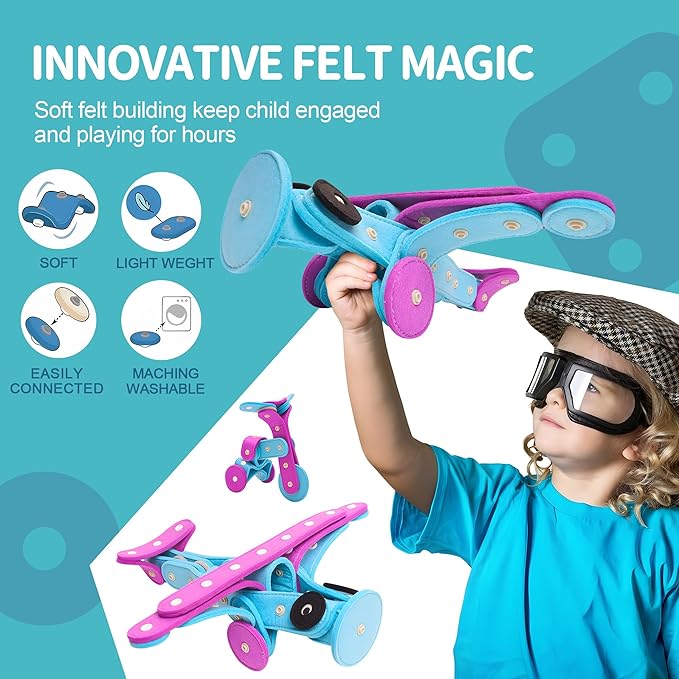 Soft Felt Building Toys for Toddlers,DIY Educational Learning Stackable Felt Toy Set - Flexible for Hours of Creative STEM Toys 37 PCS, Stacking Toys for Toddlers 1-3,Perfect for Easter Gifts