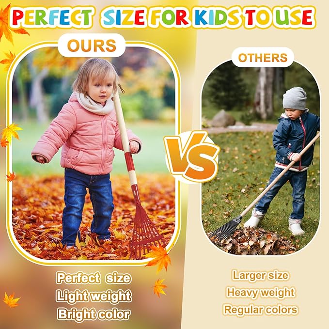 Suclain 2 Pcs Kids Rake with Hardwood Handle Small Child Size Multicolor 28'' Mini Rake for Leaves Lightweight for Children Garden Leaf Yard Tools Gifts