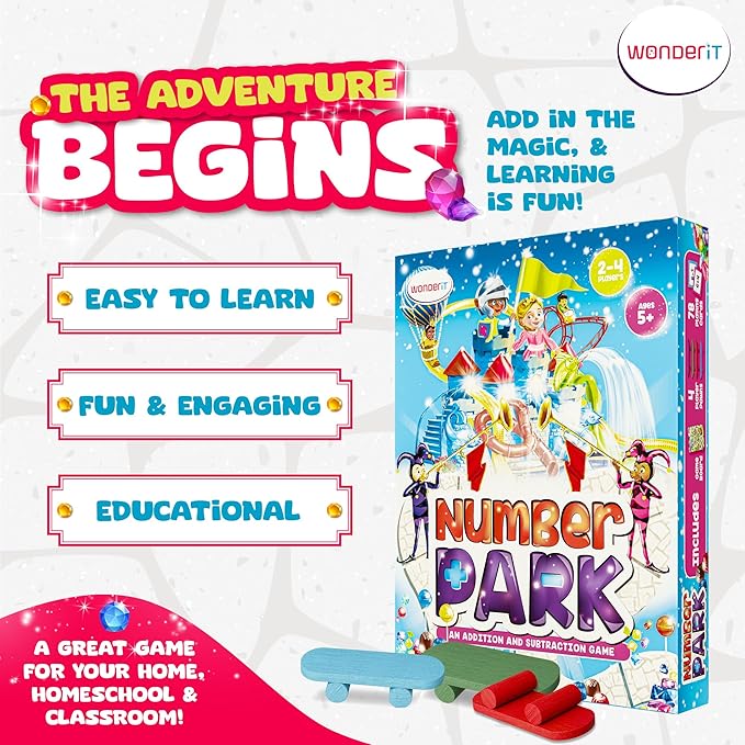 Number Park - Addition & Subtraction Math Games for Kids Ages 5-8 - Fun Educational Learning Game - Board Games for Kindergarten & Up - Gift