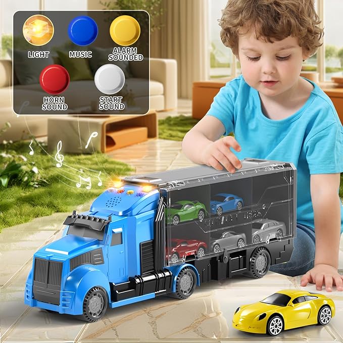 Racing Trucks Toy Set with Play Mat, Carrier Truck Play Vehicles Set for 3 4 5 6 Years Old Boys Kids, Die-Cast Car Toy for Toddlers 3-4 Years, Birthday Gifts Toys for 3-9 Year Old Boys