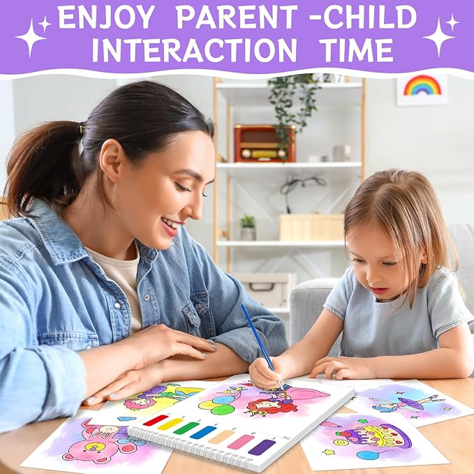 Paint with Water Coloring Books for Toddlers,Mess Free Watercolor Painting Papers for Kids Water Color Paint Kit Art Craft Birthday Gift for Ages 1-3, 4-8(Princess and Party)